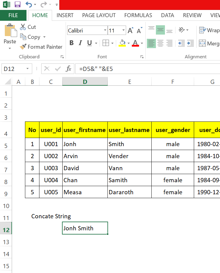 step 10: Generate SQL insert statement in excel worksheet to run in MySql