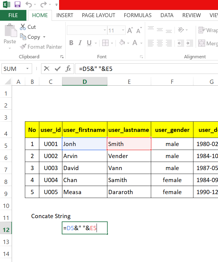 step 9: Generate SQL insert statement in excel worksheet to run in MySql